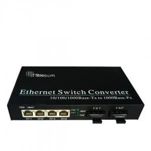 مدیا کانورتر صنعتی 4 پورت شبکه 2 پورت فیبر نوری وی لن