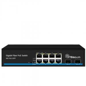 سوییچ شبکه 8 پورت شبکه به همراه دو پورت فیبر نوری SFP غیرمدیریتی POE گیگابیت