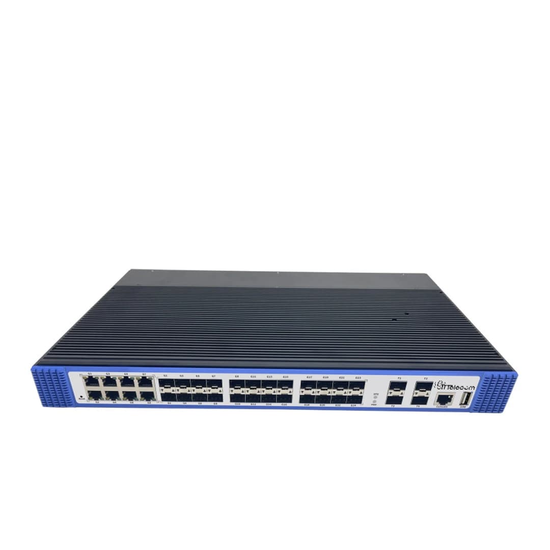 سوئیچ شبکه کور صنعتی فیبر نوری ۲۴ پورت SFP و 4 پورت ۱۰ گیگ و ۸ پورت شبکه لایه ۳
